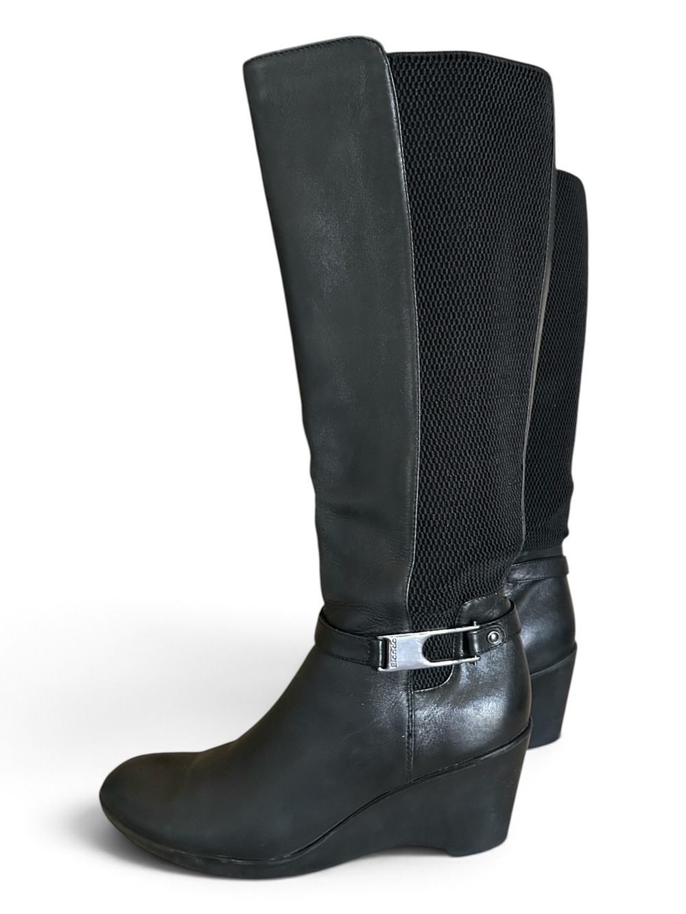 Blondo LAINA Tall Waterproof Black Wedge Knee-High Boots with Buckle Strap